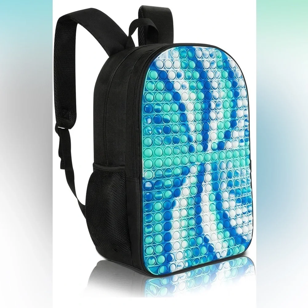 Blue, teal, white, & black pop it backpack bag carrier book bag